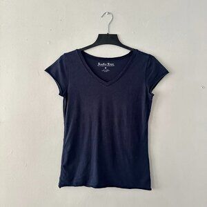 Lucky Brand "Lucky Tees" Navy Blue V-Neck T-Shirt Raw Hem Womens M